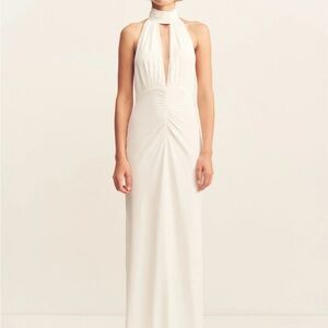 Shona Joy Ivory Backless Halter Dress